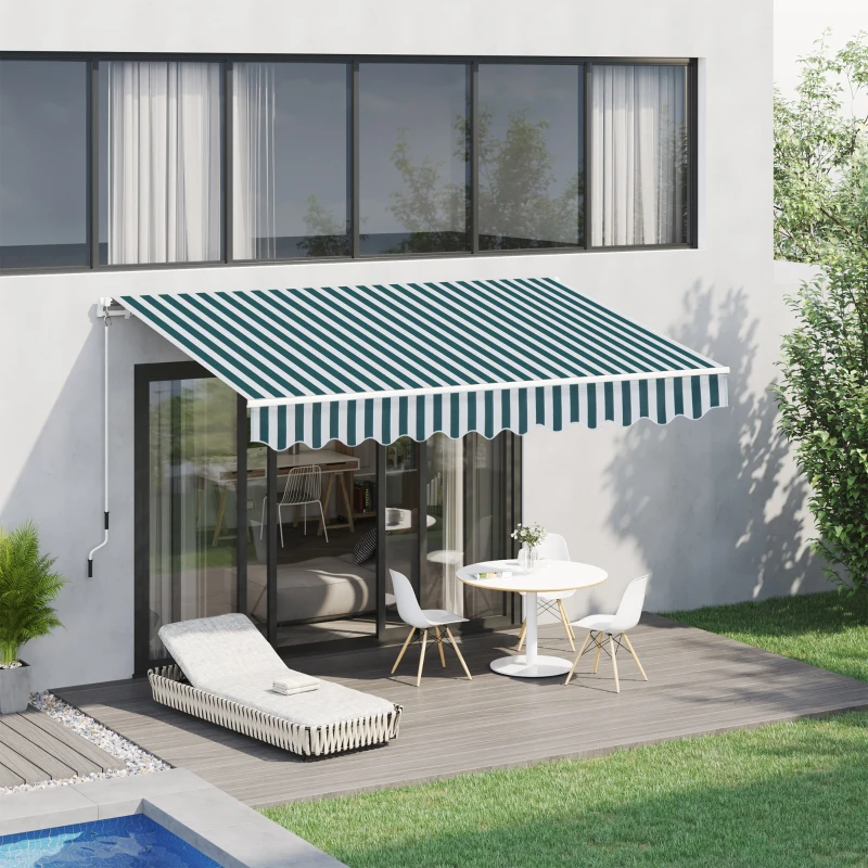 Outsunny 10' x 8' Manual Retractable Awning, Sun Shade Shelter Canopy, with Aluminum Frame and UV Protection for Patio Deck Yard Window Door, Green Stripe