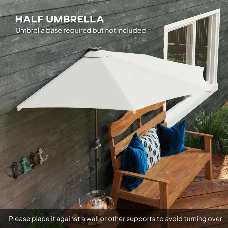 Outsunny Half Outdoor Patio Umbrella, UPF 30+ Small Vented Half Patio Umbrella with Crank 8 Ribs for Balcony Porch Garden Deck Poolside, Cream White