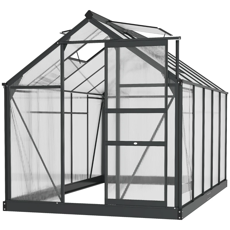 Outsunny 6' x 10' x 6.6' Polycarbonate Greenhouse, Walk-In Green House Kit Garden, Plants Grow, Galvanized Sheet Aluminum Frame with Rain Gutter, Vents and Sliding Door, Grey