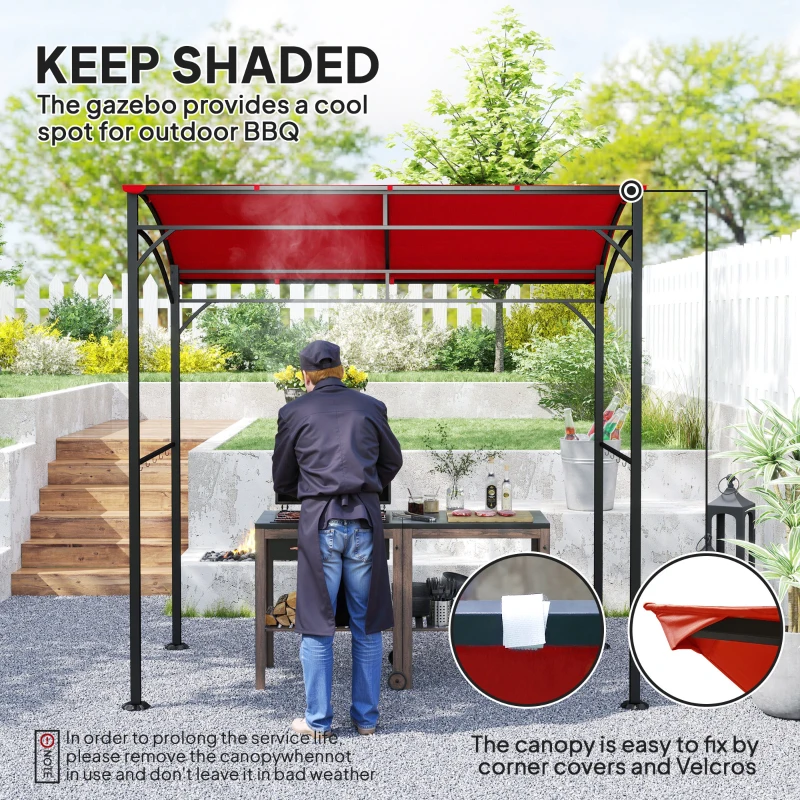 Outsunny 7' x 5' Garden Grill Canopy, BBQ Grill Gazebo Tent with Steel Frame and Hooks, Outdoor Sun Shade, Wine Red