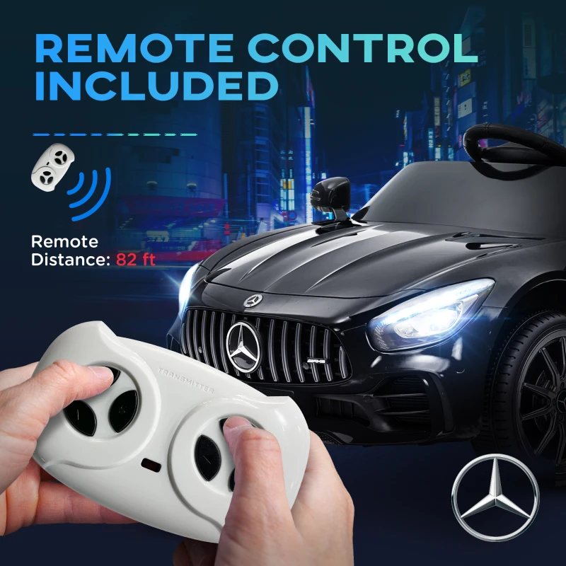 Qaba Mercedes-Benz AMG GTR Licensed 12V Battery Powered Kids Electric Car w/ Remote Control & Soft Start, Black