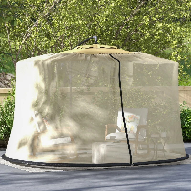 Outsunny 7.5FT Umbrella Table Screen Mosquito Bug Net, Garden Large Umbrella Cover Netting with Zippered Door, Beige
