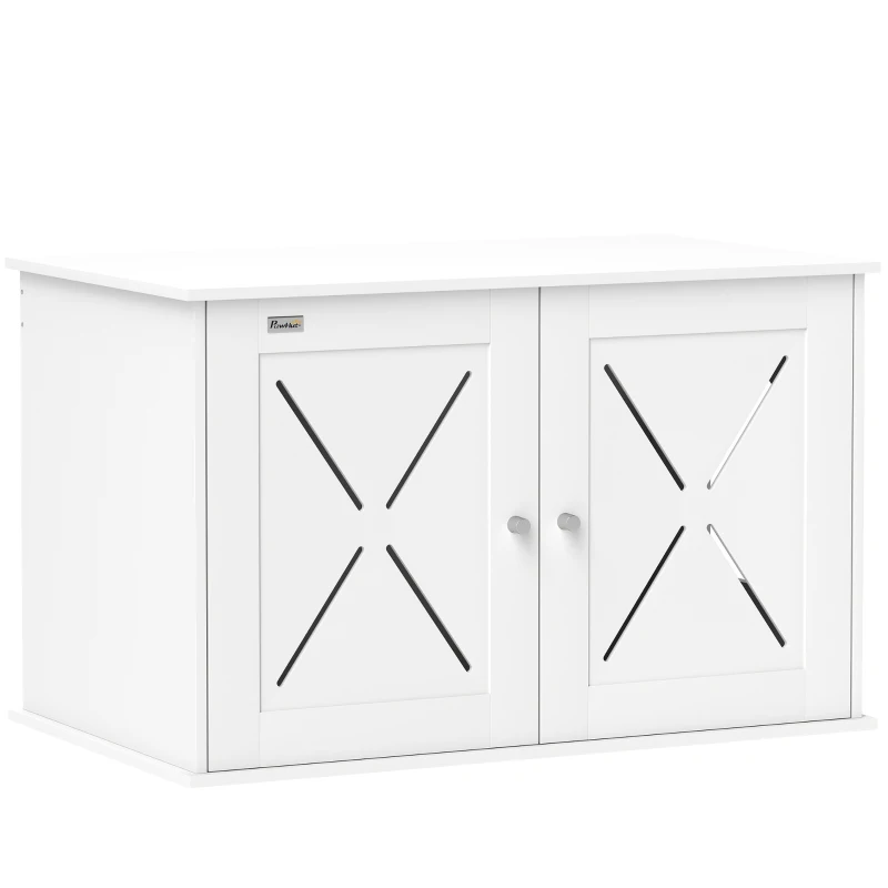 PawHut Hidden Cat Litter Box Enclosure with Double Doors, Hole, Pet House Side End Table, 31.5" x 19" x 20", White