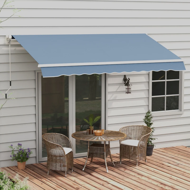 Outsunny 12' x 10' Manual Retractable Awning Outdoor Sunshade Shelter with Adjustable & Versatile Design, Light Grey