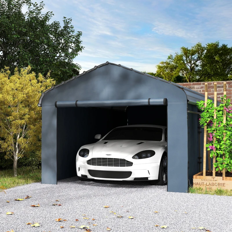 Outsunny 12' x 20' Metal Carport, Heavy Duty Garage Car Canopy with Galvanized Metal Roof and Removable Sidewalls, Dark Gray