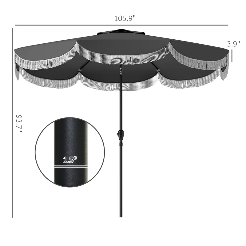 Outsunny 9FT Patio Umbrella, UPF 30+ Outdoor Market Umbrella with Crank, 8 Ribs, Push Button Tilt, Vented Patio Table Umbrella for Deck Backyard Lawn, Charcoal Gray