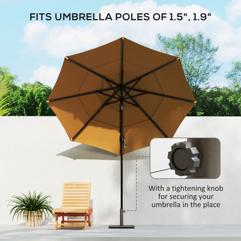 Outsunny Square Patio Umbrella Base, 29 lbs Metal Umbrella Stand Base with Adjustable Foot Pads, Heavy Duty Patio Umbrella Holder for 1.5"/1.9" Umbrella Poles for Outdoor, Lawn, Poolside, Brown