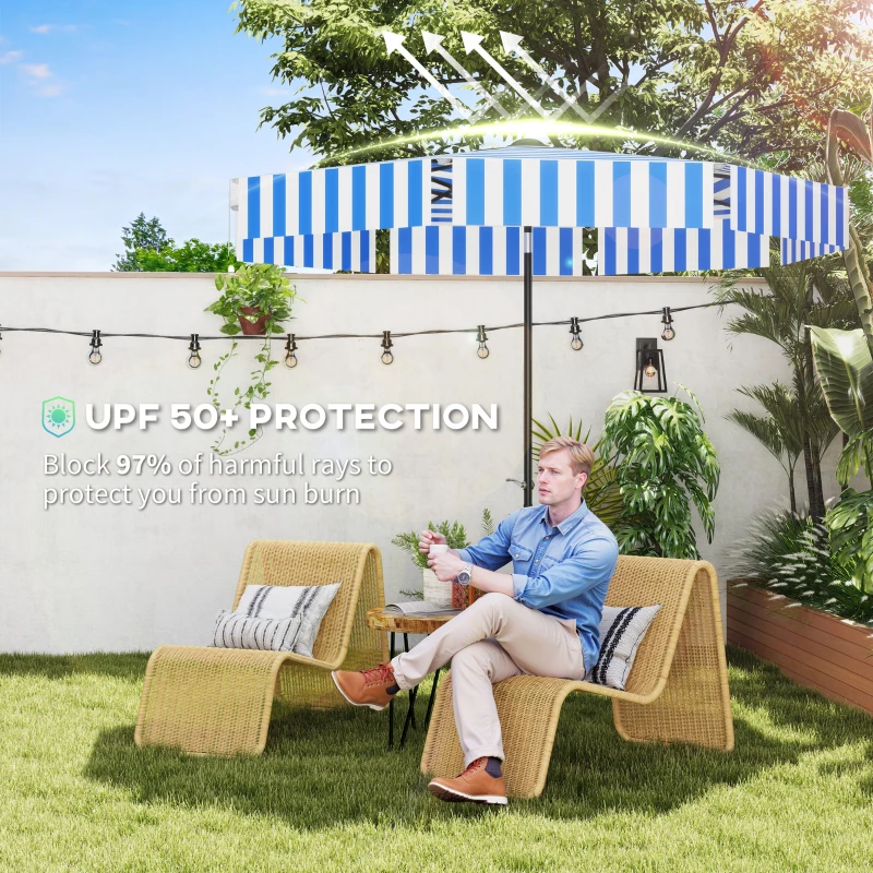 Outsunny 8.7FT Tilting Patio Umbrella with 8 Ribs, Crank Handle, Air Vent for Outdoor, Garden and Pool, Navy Blue