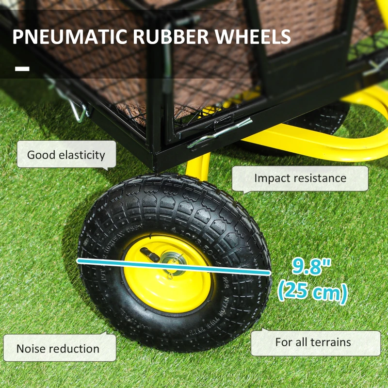 Outsunny Steel Garden Cart, Utility Wagon with Removable Sides, 10" Wheels, 180° Rotating Handle, 440lbs Capatity