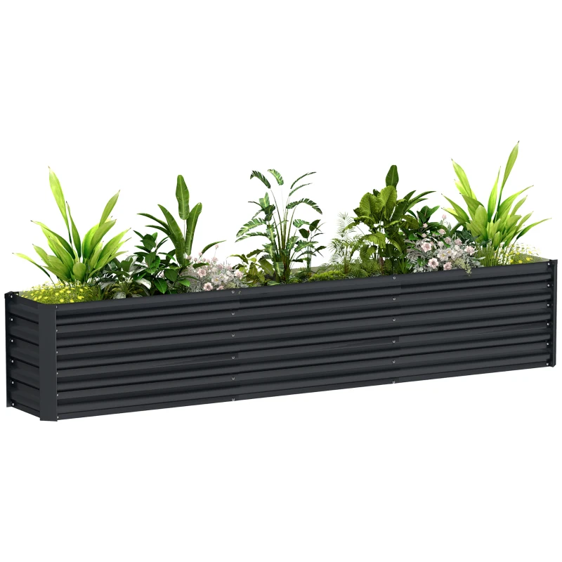 Outsunny 8 x 1.3 x 1.5ft Galvanized Raised Garden Bed, Reinforced Outdoor Planter Box with Open Bottom, Dark Grey