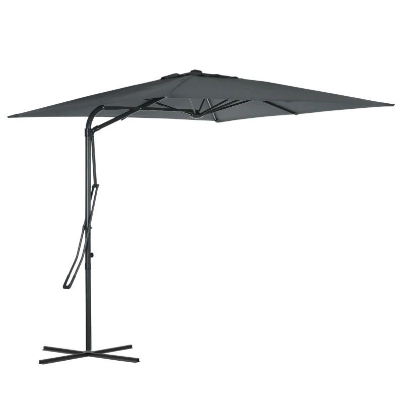 Outsunny 8FT Cantilever Patio Umbrella, Offset Patio Umbrella with Cross Base for Deck, Backyard, Pool and Garden, Hanging Umbrellas, Switch with a Wrench, Dark Gray