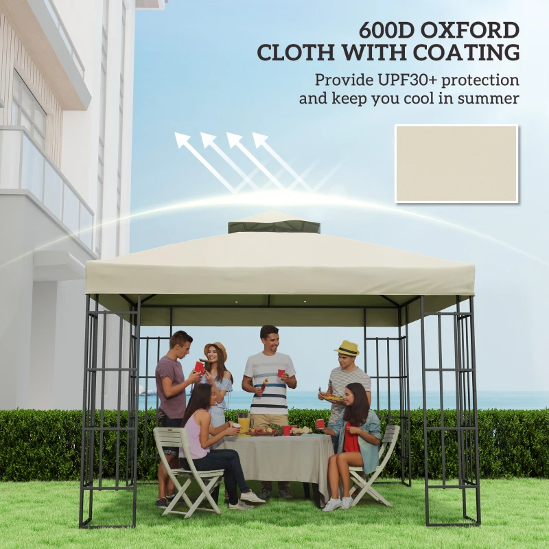Outsunny 10' x 10' Gazebo Canopy Replacement Cover, 2-Tier Garden Gazebo Roof Replacement, UPF30+, TOP COVER ONLY, Cream White