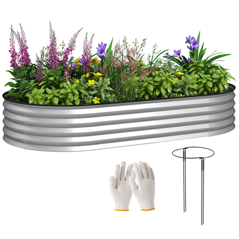 Outsunny 6' x 3' x 1' Large Outdoor Planter Box, Galvanized Raised Garden Bed with Metal Plant Stake, Silver