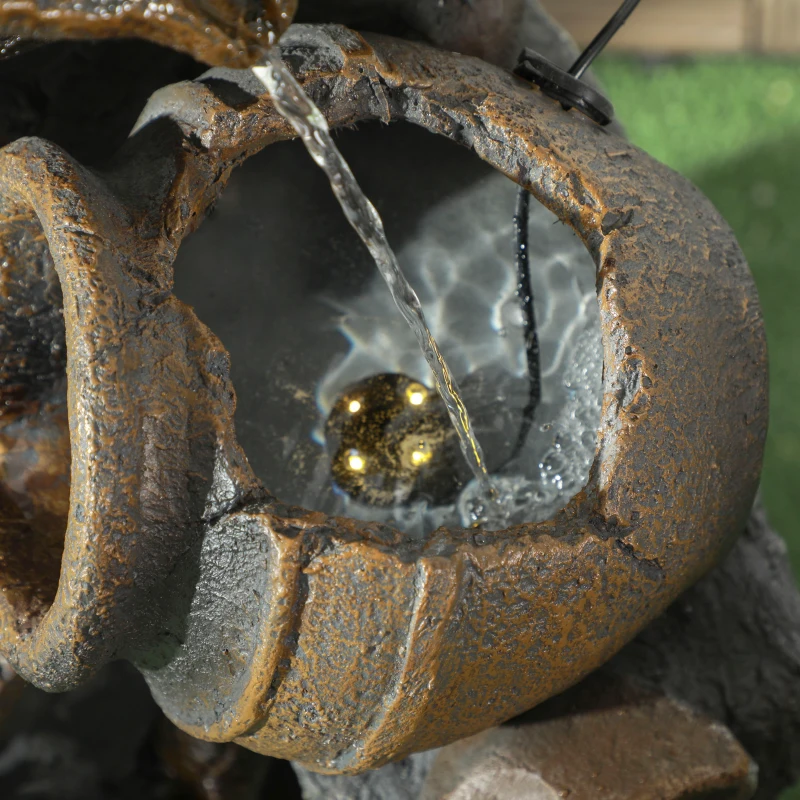 Outsunny 28.3" Solar Water Fountain, 4-Tier Resin Cascading Jars and Stacked Stones Outdoor Waterfall Fountain with LED Lights