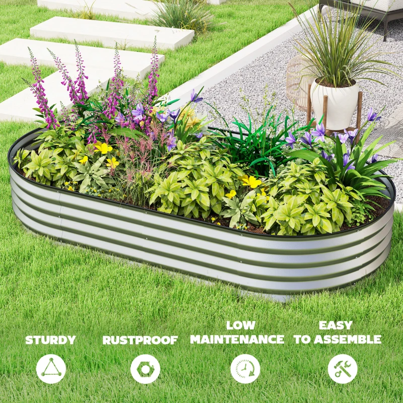 Outsunny 6' x 3' x 1' Large Outdoor Planter Box, Galvanized Raised Garden Bed with Metal Plant Stake, Silver