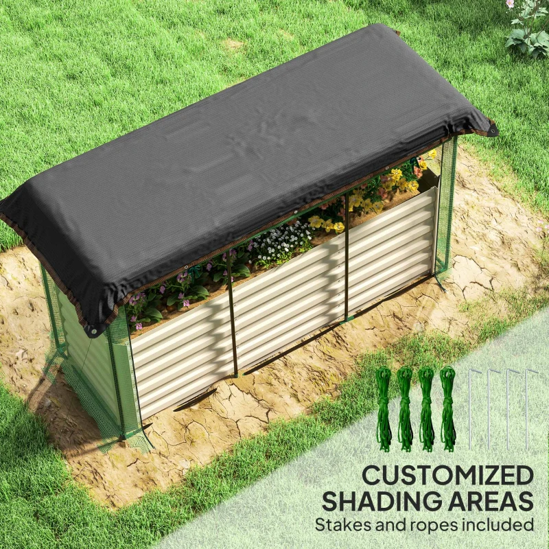 Outsunny Galvanized Steel Planter Box with Crop Cage and Shade Cloth, Raised Garden Bed for Flowers, Veggies and Herbs, Beige