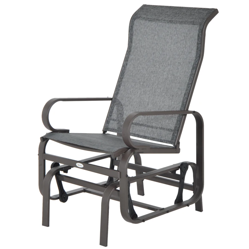 Outsunny Patio Glider with Breathable Mesh Fabric, Outdoor Glider Chair, Garden Rocking Gliding Seat for Patio, Yard, Porch, Brown/Grey