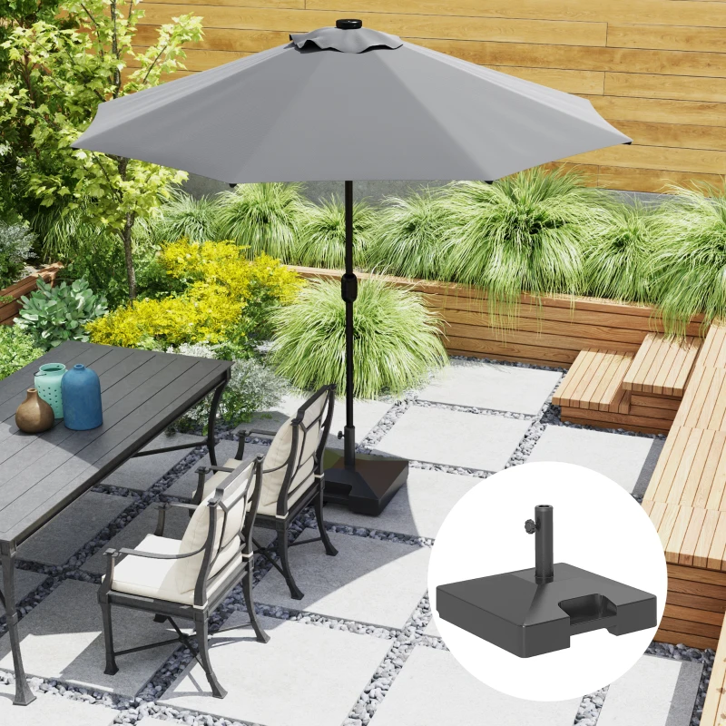Outsunny Plastic Square Patio Umbrella Base with Wheels Handle, Heavy Duty Outdoor Umbrella Stand Base, Filled Up to 73lb with Stand or 57lb with Water for Garden, Poolside, Black