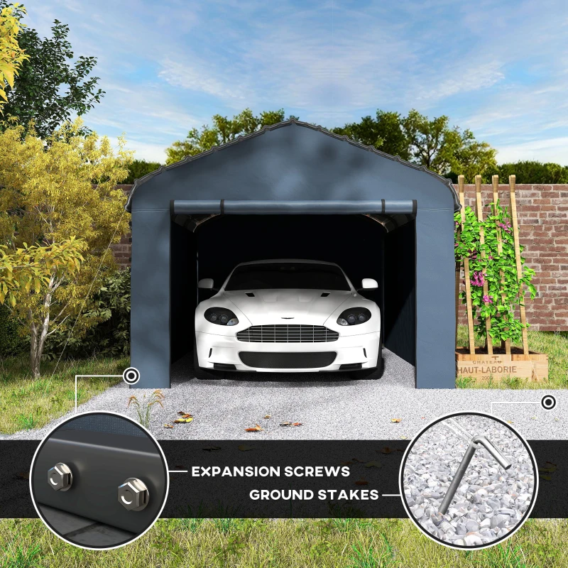 Outsunny 10' x 15' Metal Carport, Heavy Duty Garage Car Canopy with Galvanized Metal Roof and Removable Sidewalls, Dark Gray(m-8)