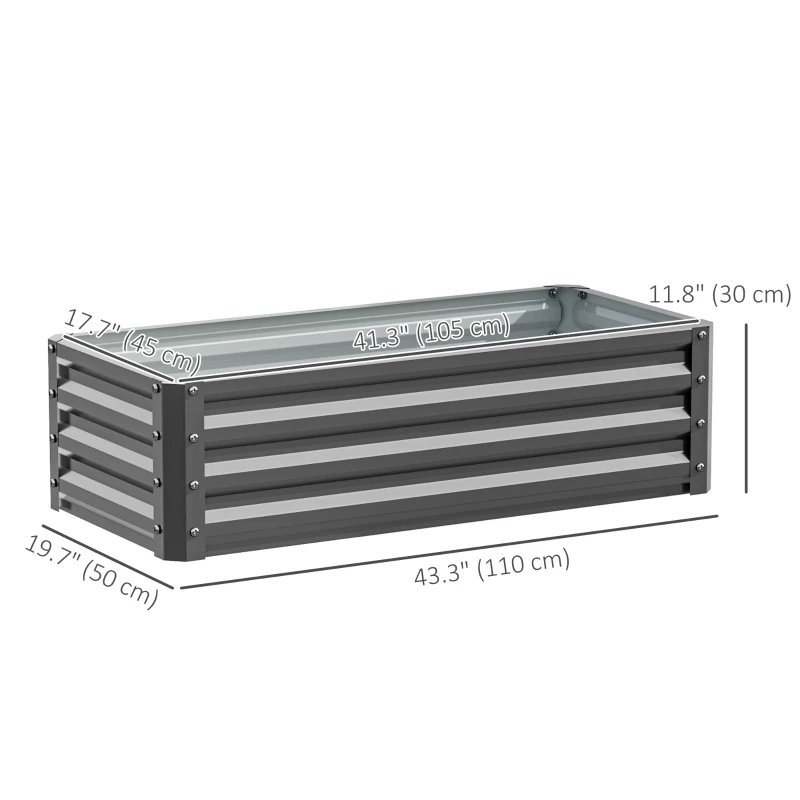 Outsunny Galvanized Raised Garden Beds, Outdoor Planter Box, Set of 2, for Flowers, Herbs and Vegetables, Light Grey