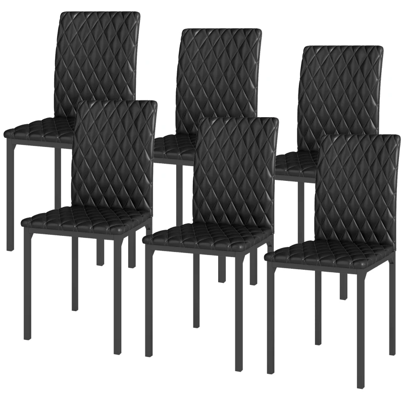 HOMCOM Set of 6 Modern Dining Chairs, Tufted High Back Side Chairs with Upholstered Seat, Steel Legs for Living Room, Black