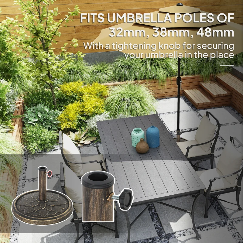 Outsunny Round Patio Umbrella Base, 26 lbs Resin Umbrella Stand Base, Heavy Duty Patio Umbrella Holder for 1.3"/1.5"/1.9" Umbrella Poles for Outdoor, Lawn, Poolside, Bronze