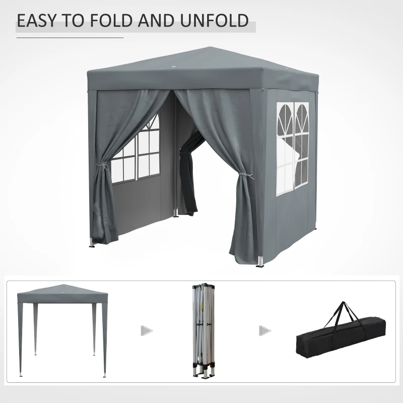 Outsunny 6.6'x6.6' Pop Up Canopy Tent with Sidewalls, Instant Sun Shelter Camping Gazebo with Carry Bag, Grey