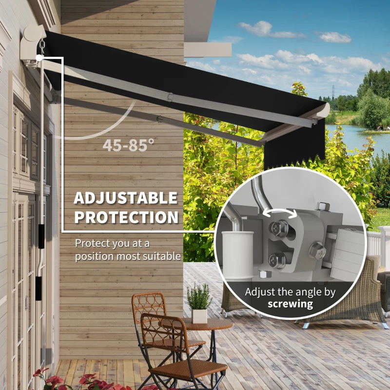 Outsunny 8'x7' Patio Awning Manual Retractable Sun Shade Outdoor Deck Canopy Shelter, Black
