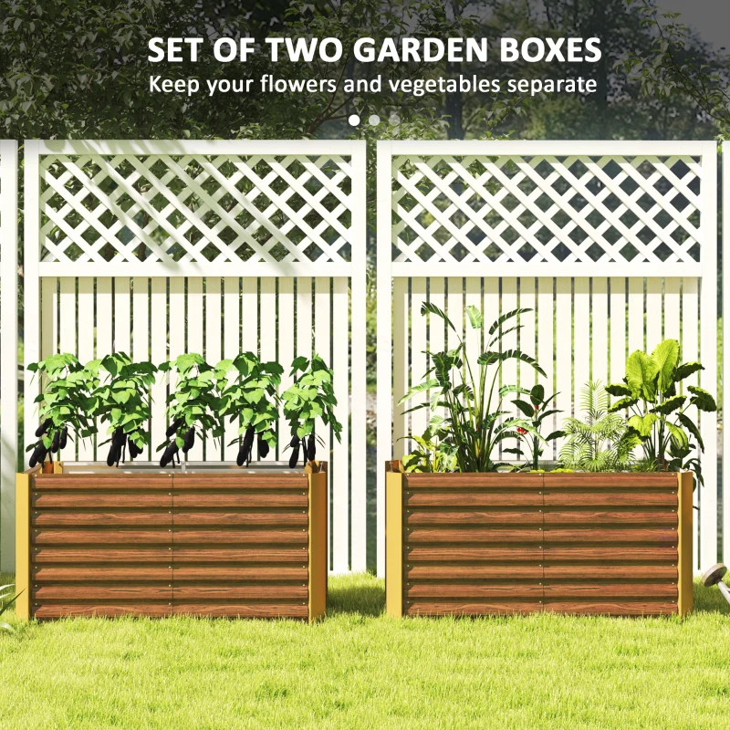 Outsunny Set of 2 Galvanized Metal Planters for Outdoor Plants, 4' x 2' x 2' Raised Garden Bed, Distressed Dark Brown