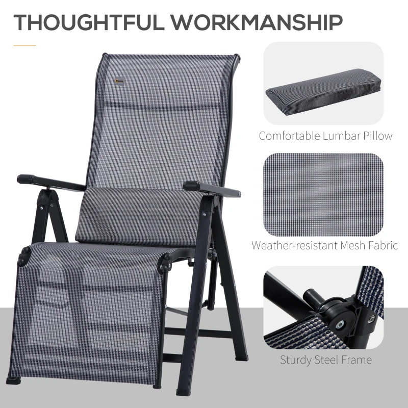 Outsunny 2 Piece Zero Gravity Chairs Set, Folding Recliners, Patio Loungers with 9 Level Adjustable Backrest, Lumbar Pillow for Outdoor, Patio, Deck, Poolside, Grey