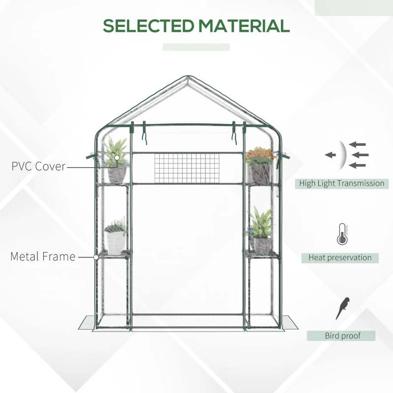 Outsunny Walk-in Greenhouse with 4 Shelves, 56" x 29" x 77" Mini Greenhouse ,Roll-Up Door, Mesh Windows for Seedling, Flowers, Plant Growing, Clear