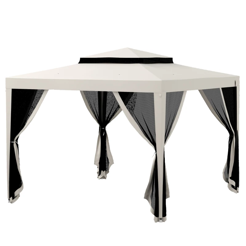 Outsunny 10' x 10' Outdoor Canopy Tent Party Tent with Mesh Netting and Double Tier Roof for Backyard, Garden, Patio, Cream White