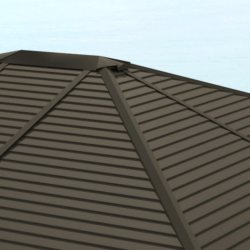 Outsunny 10' x 12' Hardtop Gazebo with Curtains and Netting, Gazebo Canopy with Aluminum Frame and Hooks, Coffee