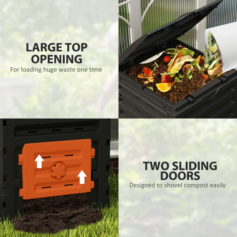 Outsunny Compost Bin, Garden Composter with 80 Vents and 2 Sliding Doors, 120 Gallon (450L), Orange