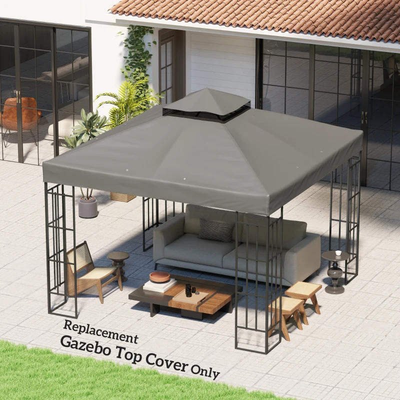 Outsunny 10' x 10' Gazebo Canopy Replacement Cover, 2-Tier Garden Gazebo Roof Replacement, UPF30+, TOP COVER ONLY, Grey