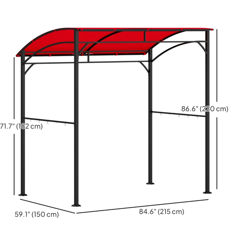 Outsunny 7' x 5' Garden Grill Canopy, BBQ Grill Gazebo Tent with Steel Frame and Hooks, Outdoor Sun Shade, Wine Red