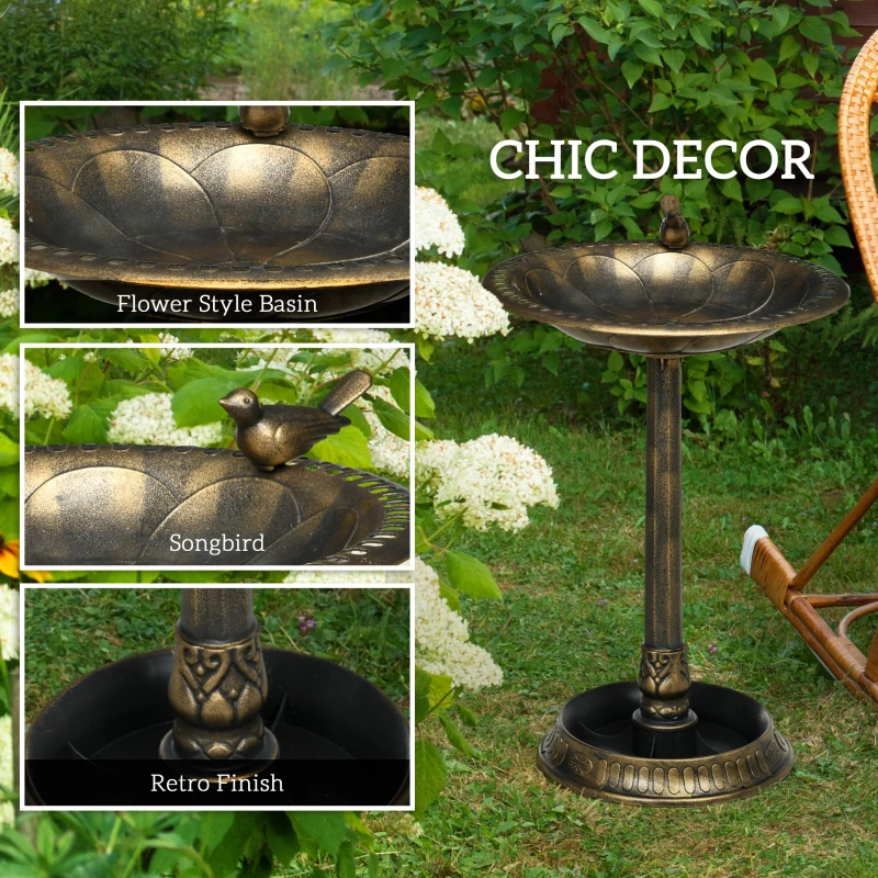 Outsunny 28" Bird Bath for Outdoors, Vintage Birdbath with Bird Decoration and Flower Planter Base, Bronze