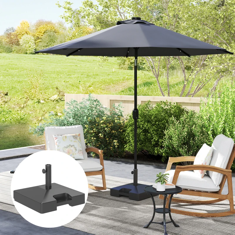 Outsunny Plastic Square Patio Umbrella Base with Wheels Handle, Heavy Duty Outdoor Umbrella Stand Base, Filled Up to 73lb with Stand or 57lb with Water for Garden, Poolside, Black