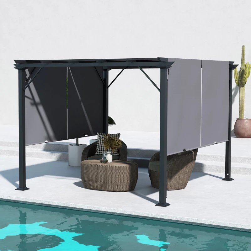 Outsunny 10' x 10' Retractable Pergola Canopy for Backyard, Grey