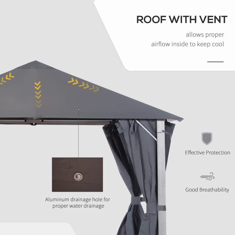 Outsunny 10' x 10' Patio Gazebo, Outdoor Gazebo Canopy Shelter with Netting & Curtains, Vented Roof, for Garden, Lawn, Backyard and Deck, Dark Gray