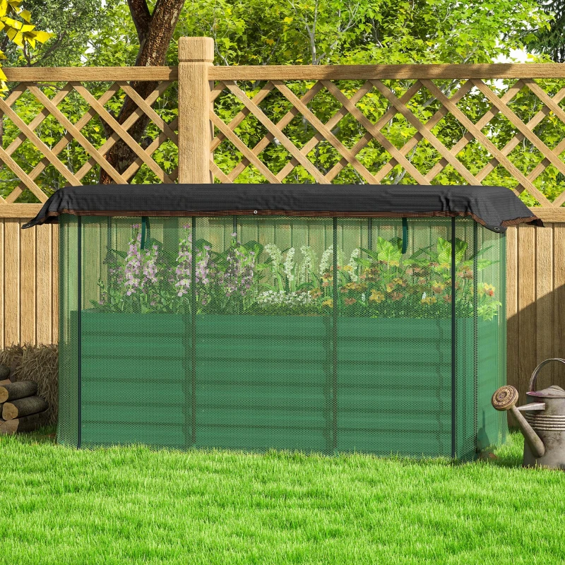 Outsunny Galvanized Steel Planter Box with Crop Cage and Shade Cloth, Raised Garden Bed for Flowers, Veggies and Herbs, Green