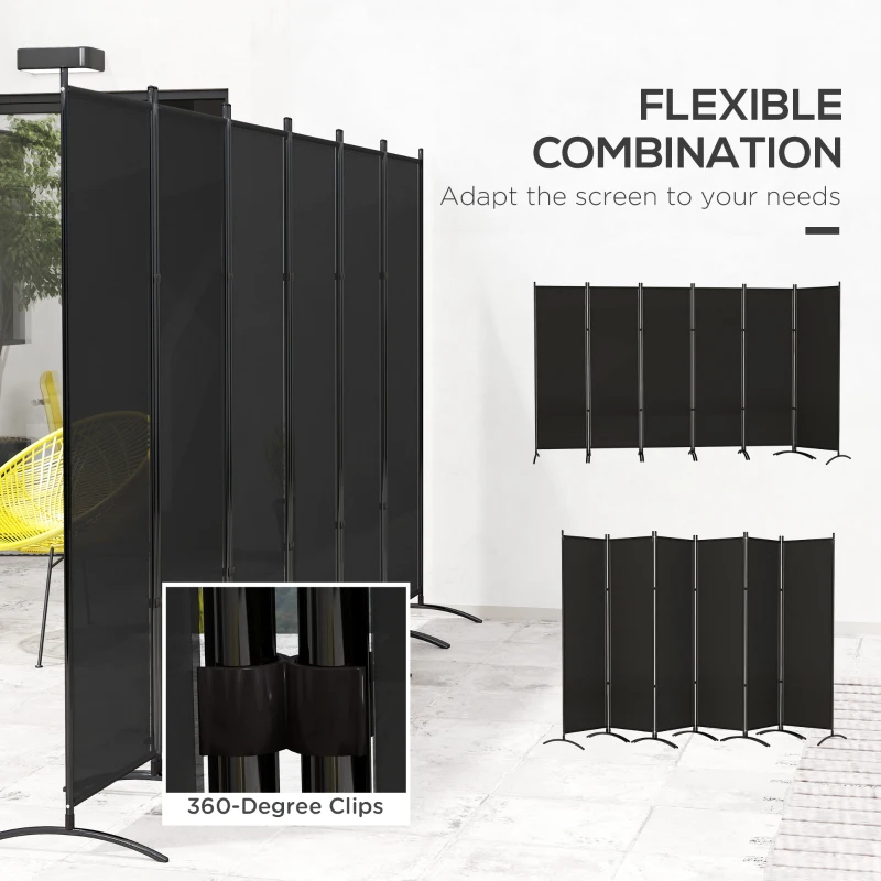 Outsunny 6 Panel Folding Room Divider, UV30+ Privacy Screen, Indoor Outdoor Privacy Panel with Stable Base, Black