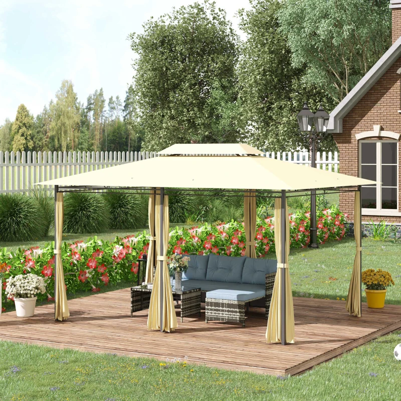Outsunny 10' x 13' Patio Gazebo, Outdoor Gazebo Canopy Shelter with Curtains, Vented Roof, Steel Frame for Garden, Lawn, Backyard and Deck, Cream White