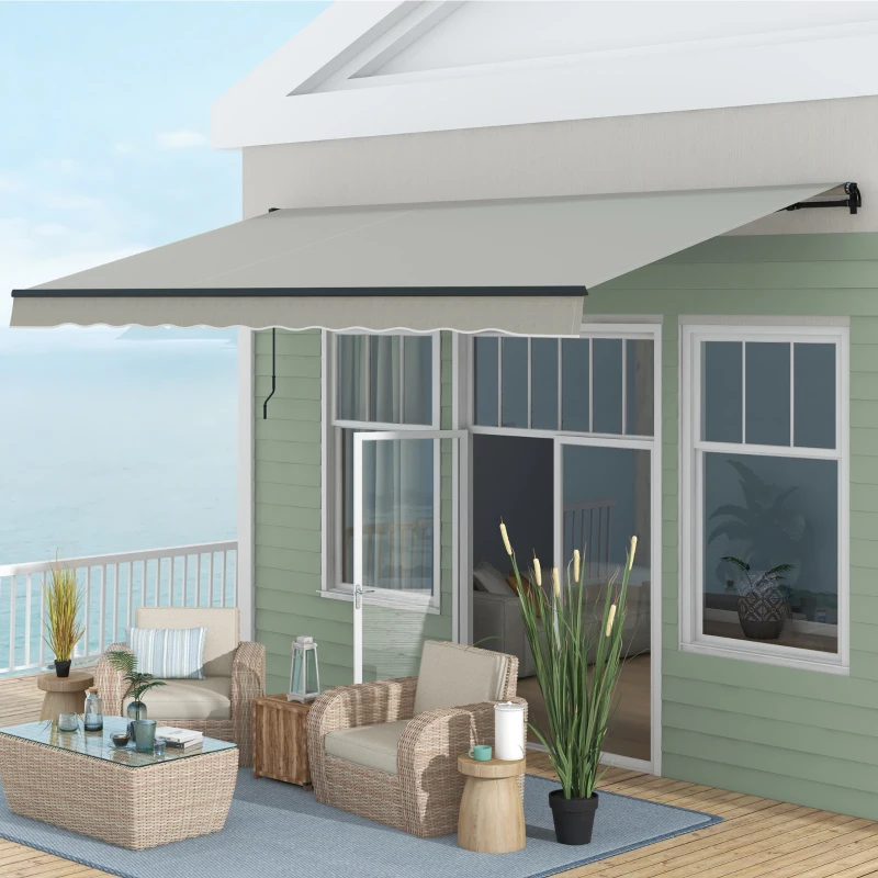Outsunny 15' x 10' Retractable Awning, 280gsm UV Resistant Sunshade Shelter, for Deck, Balcony, Yard, Light Grey