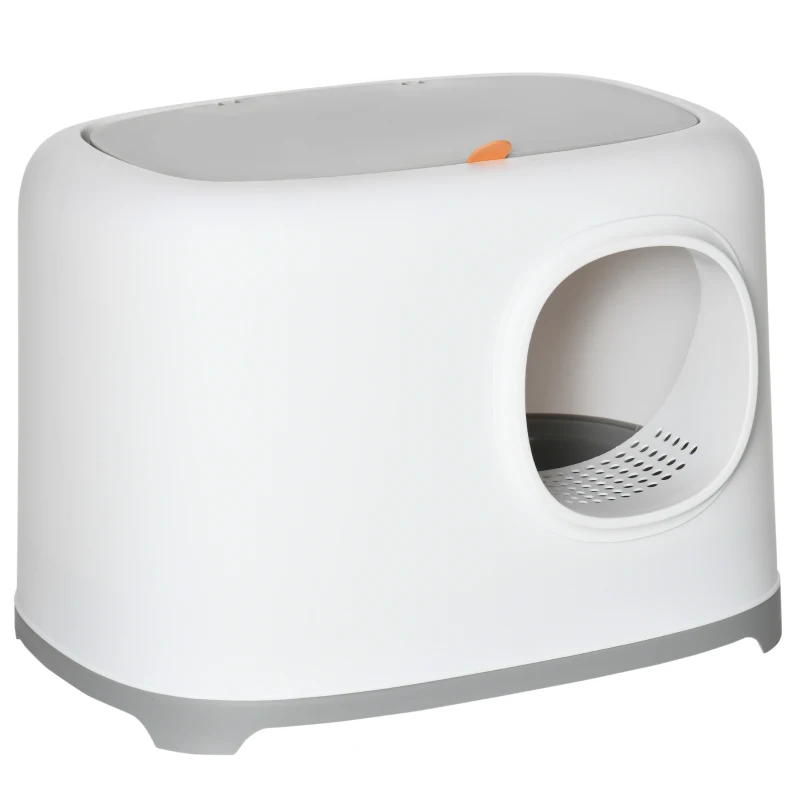 PawHut Cat Litter Box with Anti-Sand Tunnel, Scoop, Open Top, Odor Control & Easy to Clean, White