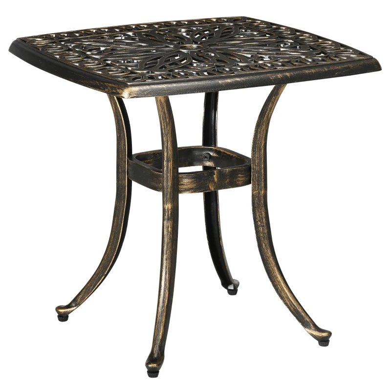 Outsunny Aluminium Outdoor Side Table with Umbrella Hole, 21" Square Patio Coffee Table End Table, Bronze