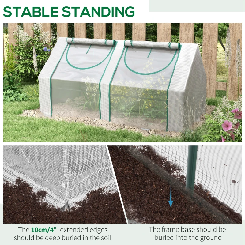Outsunny 6' x 3' x 3' Portable Mini Greenhouse, Garden Green House Kit with 2 PE/Plastic Covers, Steel Frame and 2 Roll Up Zipper Windows, White