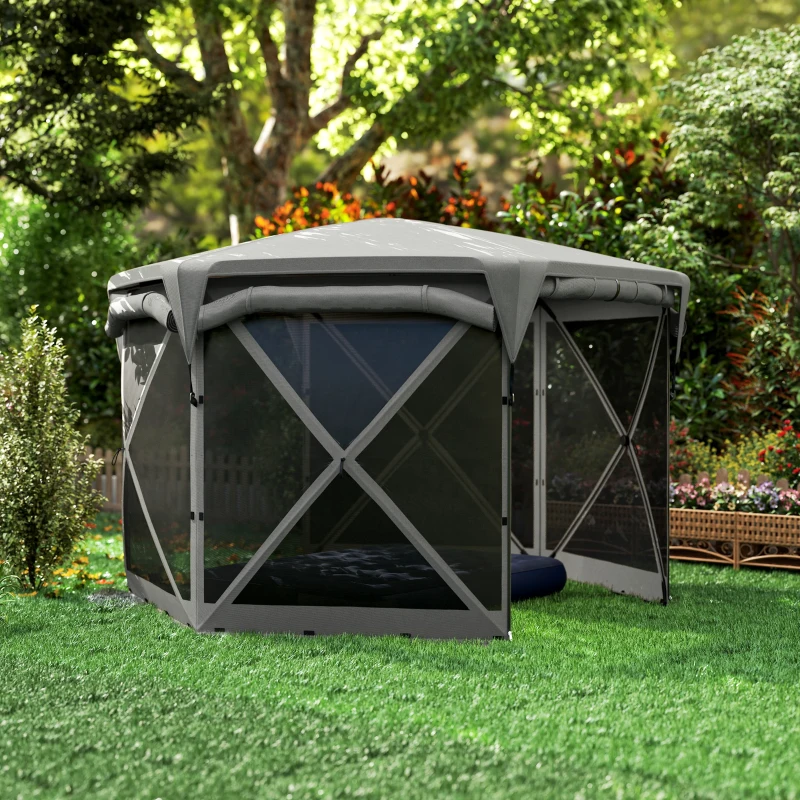 Outsunny 11 x 11ft Pop Up Gazebo Screen Tent with Removable Roof Cover, Roll-up Wind Panels for Camping, Backyard, Dark Gray