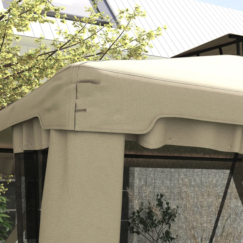 Outsunny 9.6' x 11.6' Patio Gazebo Outdoor Canopy Shelter with 2-Tier Roof and Netting, Steel Frame for Garden, Taupe