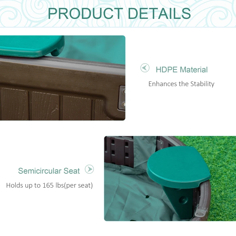 Outsunny Kids Outdoor Sandbox with Cover Garden Bed Sand Pit, Easy Assembly Children's Oval Sandbox for Backyard, Brown, 72" x 41.25" x 8.75"